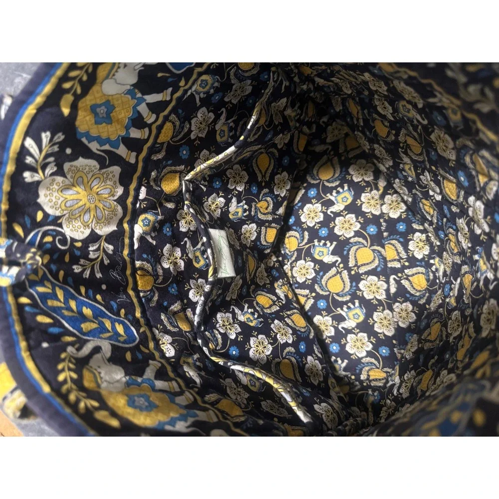 Vera Bradley Elephant Paisley Quilted Tote Bag and Tablet Pouch Set Navy Yellow